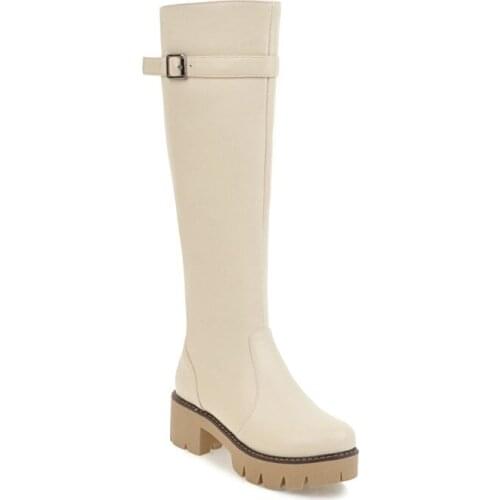 Big Size boots women woman winter boots women women shoes botas Buckle side zipper thick bottom round head