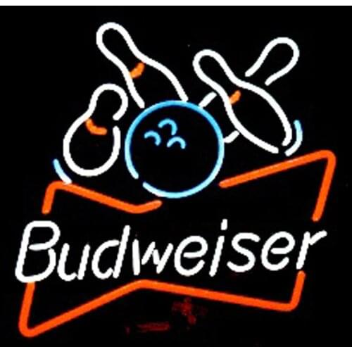 Budweiser Bowling Ball Custom Handmade Real Glass Tube Beer Bar KTV Store Sport Advertise Decoration Display Neon Sign 24"X24"