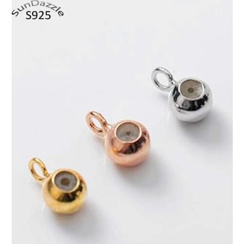 Silicone Filled Bead Real Pure Solid 925 Sterling Silver Spacer End Fit Beads With Ring Connector DIY Jewelry Making Findings