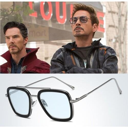 2020 New Fashion Tony Stark Sunglasses men square metal iron man mens steampunk Unisex glasses UV