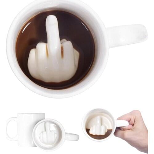 Middle Finger Coffee Mug Creative Design White Novelty Style Mixing Tea Cola Milk Cup Funny Ceramic Mug Capacity Water Cup 300ml