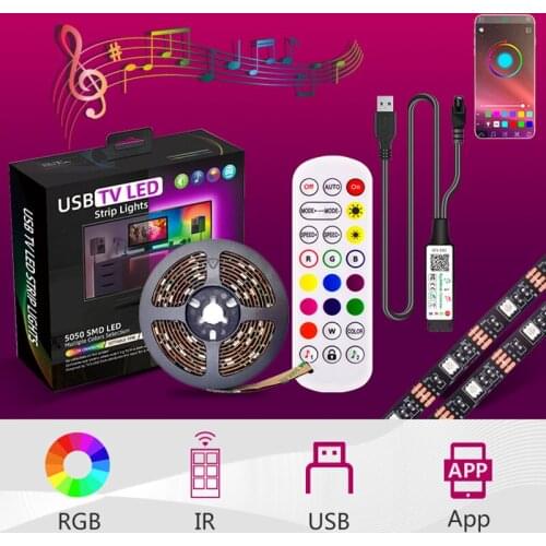 Led Tape 5050 RGB TV Backlight Colorful Light Strip Teenage Room Decoration Bluetooth Music Controller 24 Keys Remote Control