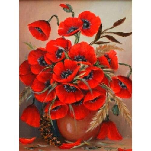 Poppy Flower Printed Fabric 11CT Cross-Stitch DIY Embroidery Patterns DMC Threads Craft Knitting Painting Sewing Jewelry