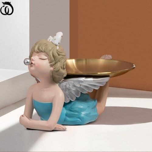WU CHEN LONG Modern Angel Girl Commodity Shelf Tray Art Figure Key Porch Jewelry Storage Box Resin Craft Home Decorations R6077