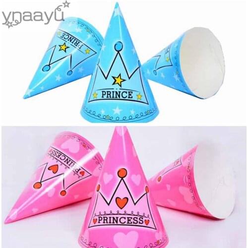 Ynaayu 6pcs/set Princess and prince Party Hat Happy Birthday Hats Dots Cartoon Map Baby Kids Party Hats For Birthday Party