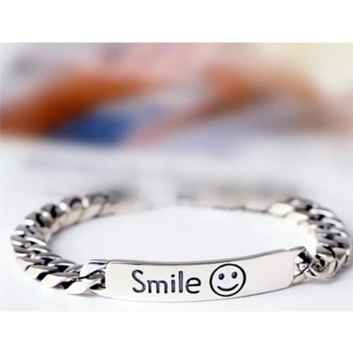 Sole Memory Smile Cute Smiley Retro Cool 925 Sterling Silver Female Resizable Bracelets SBR265