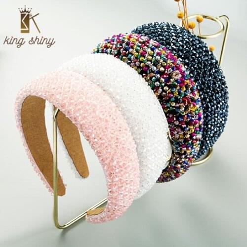 Gorgeous Baroque Full Multi Color Crystal Wide Headband Hand Made Beaded Thin Sponge Hairband Woman Wedding Party Hair Accessory