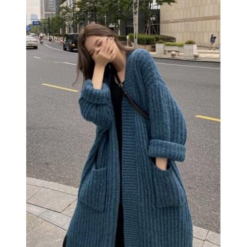 Sweater Women Autumn Knitted Cardigan Fashion Elegant Long Sleeve Loose Pockets Open Stitch Knitwear Sueter De Mujer Long Coat