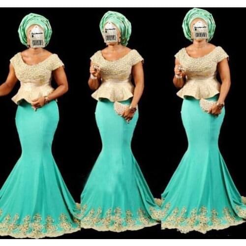 Vestido de festa longo Turquoise Evening Dresses Plus Size Mermaid Evening Dress Beaded robe de soiree Formal Gowns Ruffles