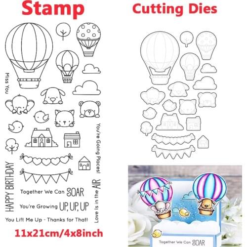 Animal Elephant Dog Cat Balloon Flag Metal Cutting Dies Clear Stamps Transparent Silicone Seal for DIY Scrapbooking Photo Album