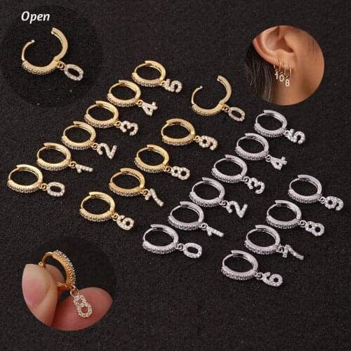1 Piece 16g Steel Barbell Dainty Arabic numerals 0-9 CZ Ear Tragus Daith Cartilage Rook Piercing Jewelry Stud Earring