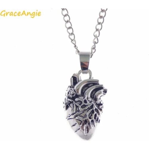 1pc Vintage Human Heart Organ Pendant Necklace One Side Vivid Charms Alloy Link Chain Punk Party Women Men Jewelry Gift