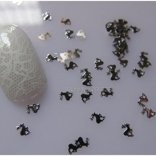 MS161-1 100pcs Silver Cute Christmas Deer Metal Sticker Nail Art Metal Sticker Nail Art Decoration Non-adhesive Sticker