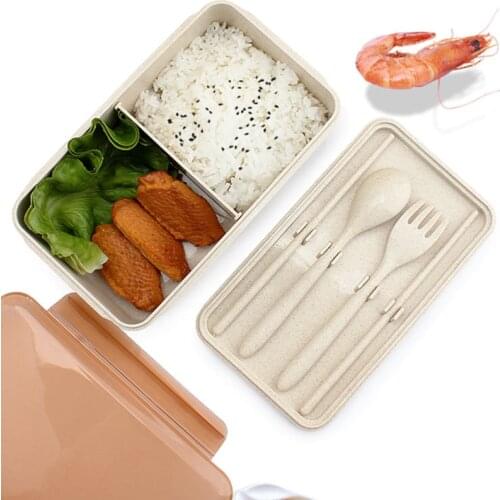960 ML Portable Healthy Material Lunch Box 1 Layer Wheat Straw Bento Boxes Microwave Dinnerware Food Storage Container Foodbox