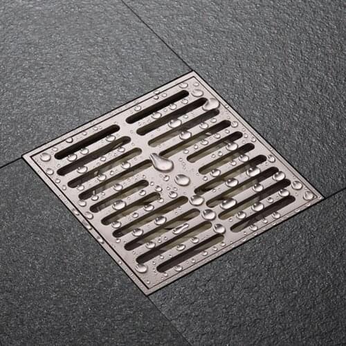 FREE SHIPPING Brushed Nickel brass copper 100x 100mm square anti-odor floor drain bathroom shower drain