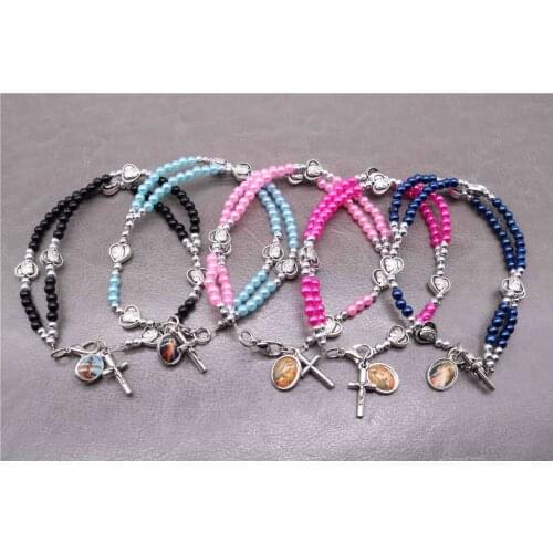 Jesus Cross Bracelet, Goddess Maria Love Shape Divine Mercy Icon Beaded Bracelet, Beaded Prayer Bracelet