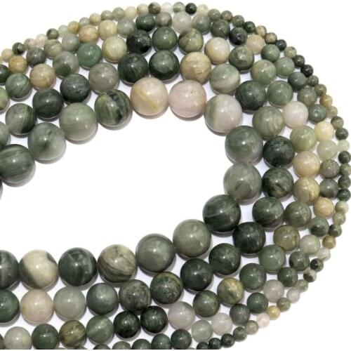 Free Shipping Natural Stone Green Hair Round Loose Beads 4 6 8 10 12 MM Pick Size For Jewelry Making Diy Bracelet Necklace