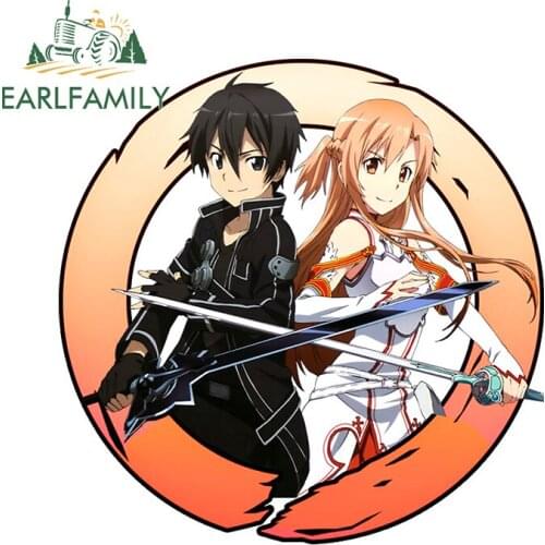 EARLFAMILY 13cm x 12.7cm for Kirito and Asuna Sword Art Online Car Sticker Vinyl Car Wrap Decal Scratch-Proof Trunk Decoration