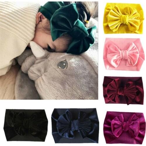 Newborn Baby Girl Toddler Pleuche Bow Headband Hair Band Headwear Head Wrap Elastic Stretchy Princess Casual Solid Accessories