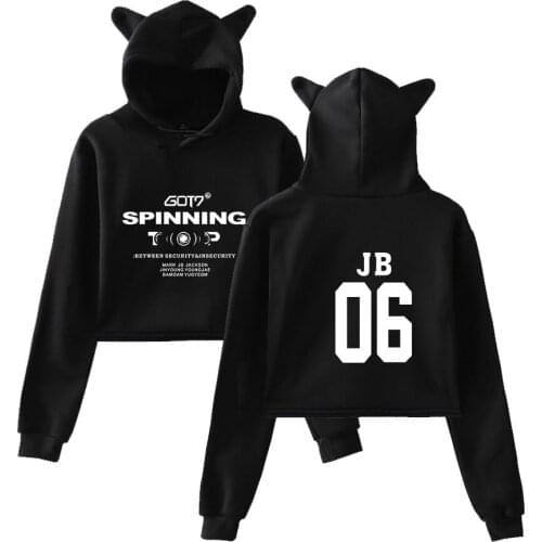 GOT7 2D Cat Cropped Hoodies Women Long Sleeve Hooded Pullover Crop Tops 2019 New Arrival Hot Sale Fashion Streetwear Clothes
