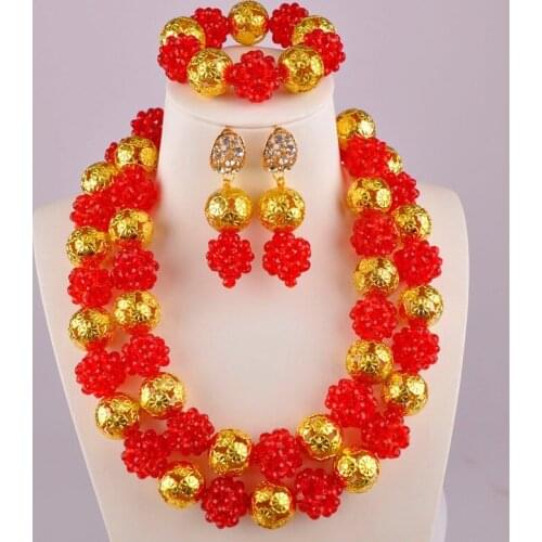 Red Necklace Jewelry Set Crystal African Beads Nigerian Wedding Jewelry Set