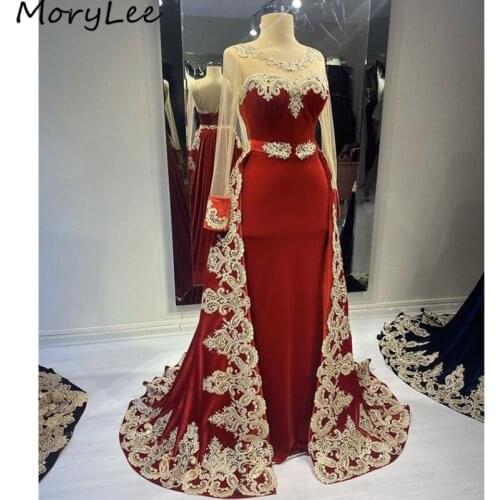 Red Prom Dresses Burgundy Long Sleeves A-Line Velour Lace Crystal Prom Dresses With Lace Up Back vestidos de fiesta de noche