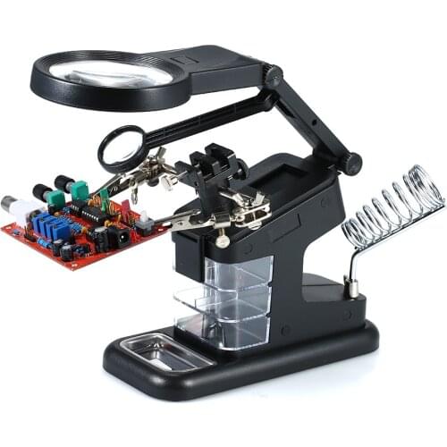 Multi-Functional Welding Magnifier 3X/4.5X/25X LED Light Desktop Magnifier USB Port Soldering Stand Repair Tool Magnifier