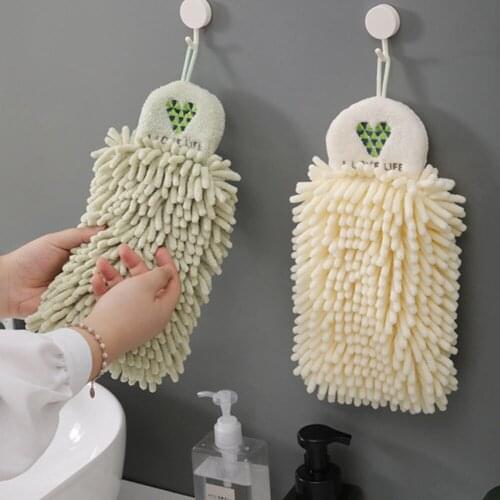 1Pc Chenille Soft Towel Water-absorbent Kitchen Bathroom Hand Towel Light Green