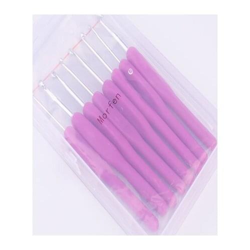 Morfen Crochet Hooks Set, Crochet Needles with 8 Pieces Purple Crochet Hooks, 2 Pieces Knitting Loop Rings