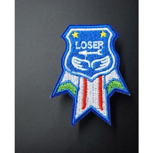 Loser badge blue:5.5x7.3cm Iron On Patches Sewing Embroidered Applique for Jacket Clothes Stickers Badge DIY Apparel Accessories