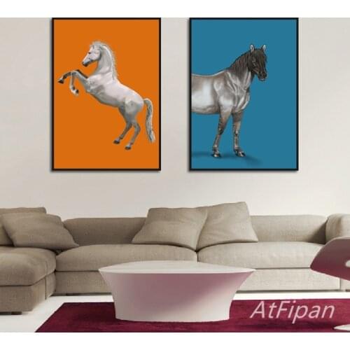 Wall Art Home Two Horses Decor Orange Blue Painting Canvas Prints Poster Modern Picture For Living Room Bedroom Home Decor