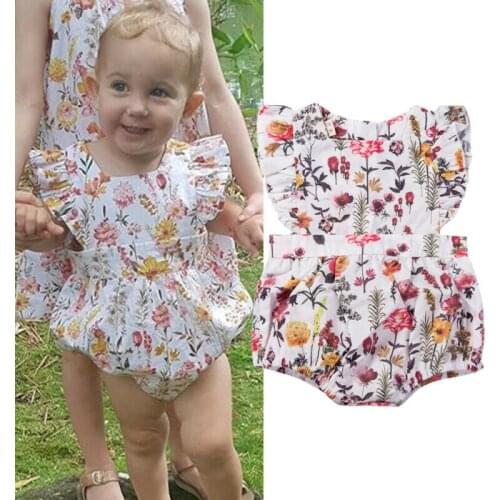 Newborn Baby Girl Clothes Ruffle Floral Sleeveless Romper Jumpsuit Outfits Sunsuit Summer Kids Clothes Baby Romper