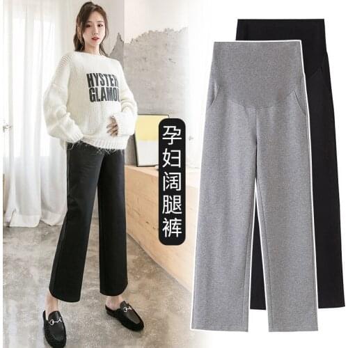 Autumn Winter Straight Wide Leg Loose Maternity Pants High Waist Belly Pants Clothes for Pregnant Women Pregnancy Trousers
