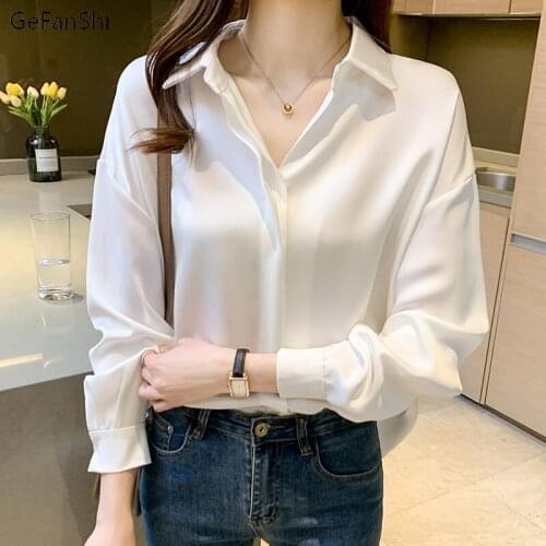 Autumn Turn-Down Collar Satin Chiffon Blouse Shirt Elegant Office Ladies Breasted Casual Shirts Chic Blusas Tops