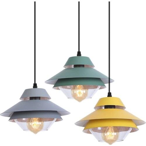 Hotel Restaurant Coffee Shop Green Gray Yellow Colored Iron Art Individual Creative Modern Retro Pendent Lighting Lamp Design
