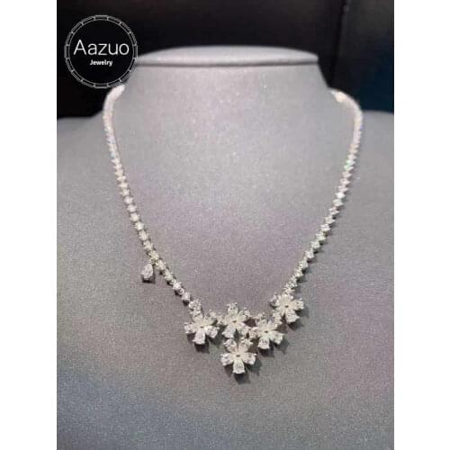 Aazuo 18K Solid White Gold Real Diamonds 5.5ct H VS Luxury Full Diamonds Choker Necklace 40CM Gifted for Women&Lady High Quality