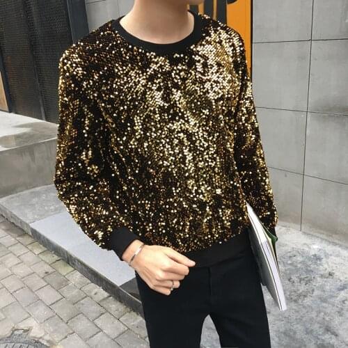 DJ Personalized Novelty Mens Gold Sequins Sweatshirts Stage Clothing Stage Costume Bling Bling Night Club Outfits