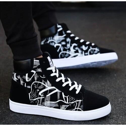 Men Casual Canvas Shoes Fashion Print Sneakers Mens Flats Slip High tide Shoes