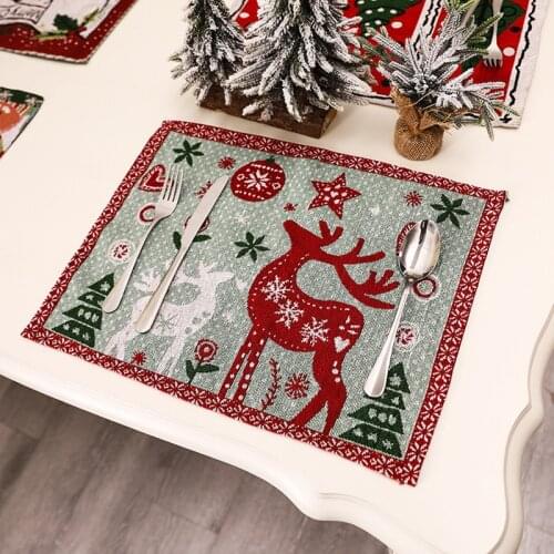 Christmas Table Mats Merry Christmas Placemat Ornament Heatproof Cloth Kitchen Decor For Home Xmas Santa Claus Hat Cutlery