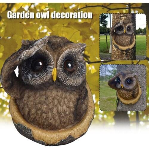 Garden Owl Tree Statue Saluting Owl Resin Bird Yard Decoration with Hanging Hole for Outdoor Home 5*5.5inch CLH@8