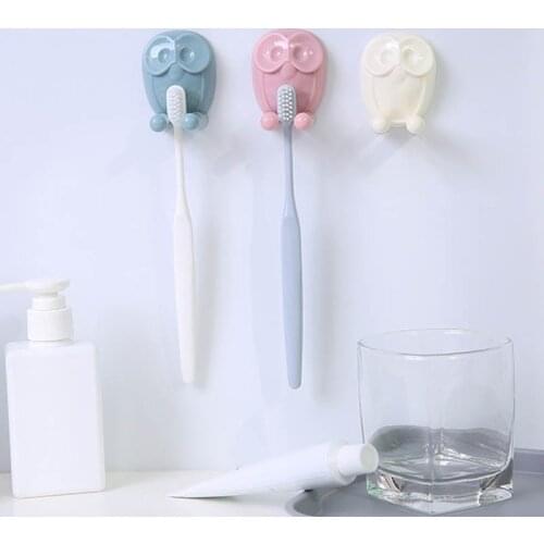 Self Adhesive Multifunction Socket Plug Storage Hanger Wall Mounted Toothbrush Holder Bathroom Accessory Owl Shape Cute Cartoon