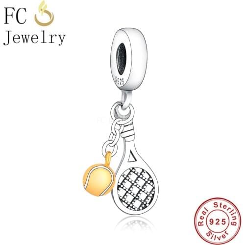FC Jewelry Fit Original Brand Charm Bracelet 925 Sterling Silver Gold Color Tennis Racket Beads For Making Berloque 2020 New