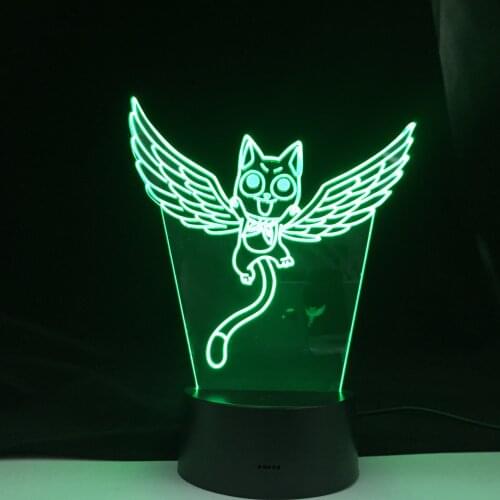 Fairy Tail Cat Happy Fly Figure 3d Led Night Light for Kids Bedroom Decor Led Touch Sensor Color Changing Desk Anime Decor Gift
