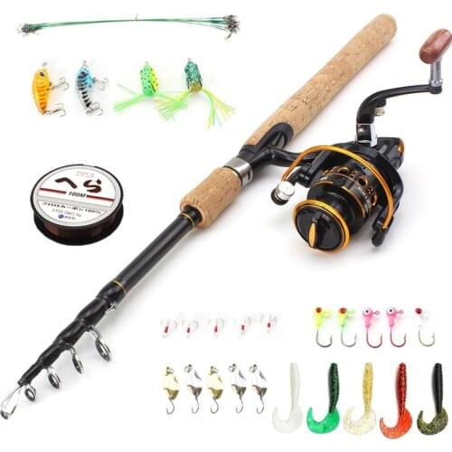 1.8m 2.1m 2.4m 2.7m telescopic fishing rod Carbon Spinning Rod and reel set wooden handle Trout pole fishing fish hook line
