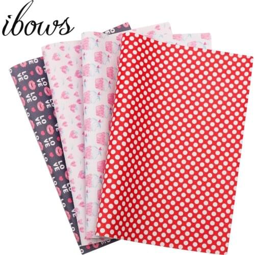 IBOWS 22*30CM Synthetic Leather Fabric White Dots Pink Cake Printed Fabric For DIY Craft Hair Bows Accessories Sewing Materials