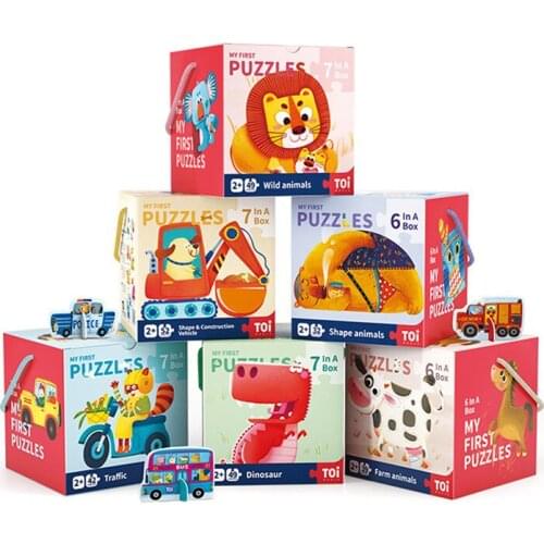 TOI My First Puzzles 3D Double-sided Cognitive Paper Puzzles Baby animal shape jigsaw puzzle game toy for kids 2Y