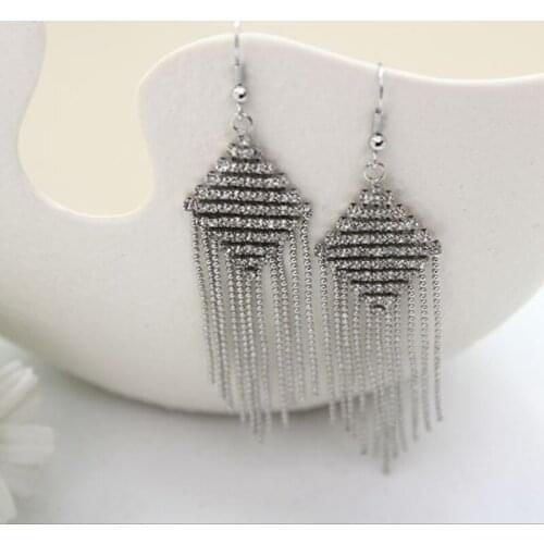 YFJEWE Fashion Elegant Luxurious Zircon and Pearl Long Tassel Chain Drop Earrings For Women Party Earrings #E295