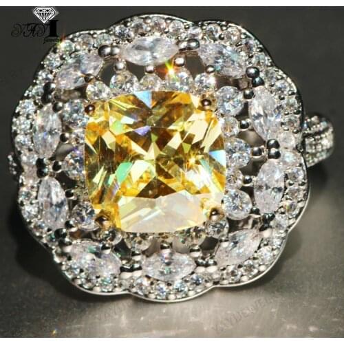YaYI Jewelry Fashion Princess Cut Prong Setting Yellow Cubic Zirconia Silver Color Engagement Wedding Party Leaves Gift Rings