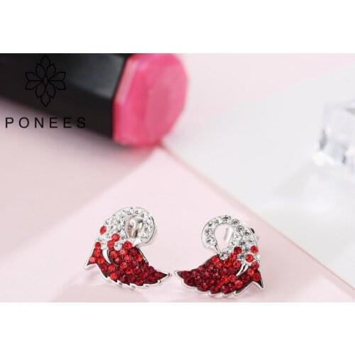 PONEES New Design Crystal Swan Earrings White/Red Rhodium Color Stud Earrings For Women Fashion Jewelry