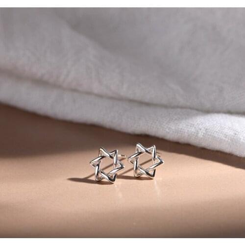 Six-Pointed Star Stud Earrings For Women Trend Simple Hollow Korean Ear Ring Small Fresh Double Layer Triangle Line Girl Jewelry